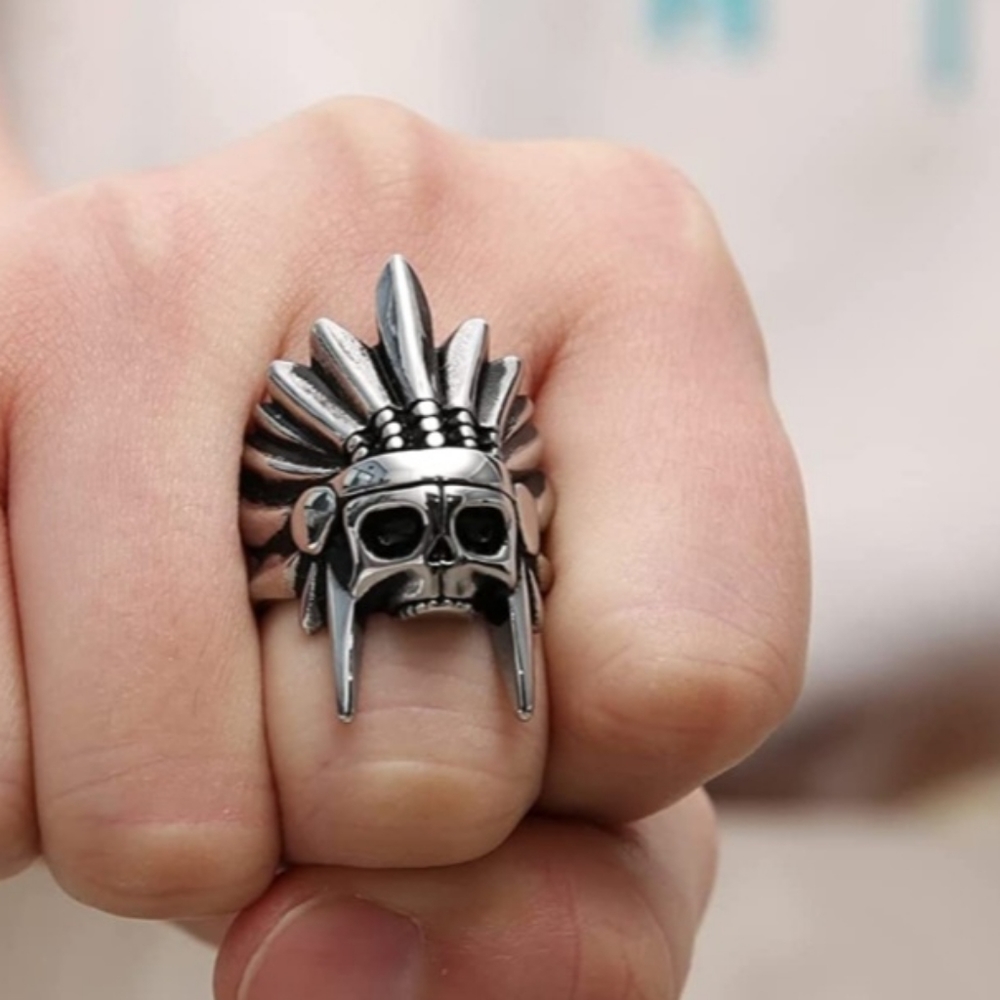 New stainless steel skull chief headdress ring size 7-13 usually available
